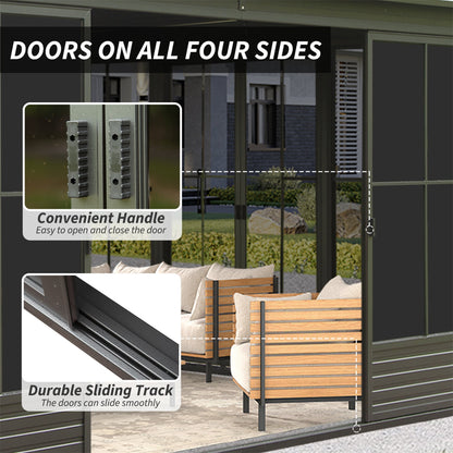 [12X14FT] Alora Serenity Premium All-Weather Outdoor Aluminum Sunroom With Galvanized Steel Hardtop Sloping Roof, Lockable Doors, And Moveable PC Screens (SAK76831)