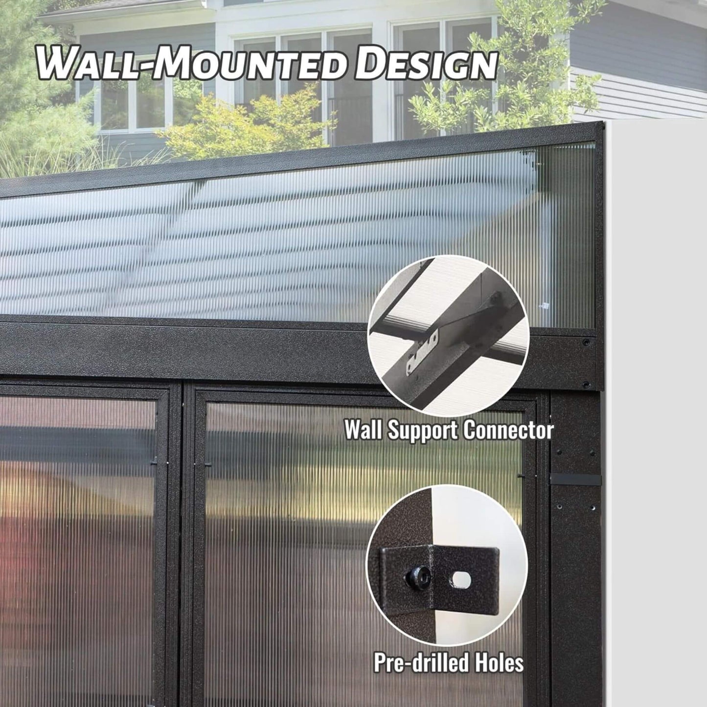 [12X16FT] Alora Pavilion Extra-Large All-Season Outdoor Wall-Mounted Sunroom Solarium With Detachable Polycarbonate Windows And Lockable Sliding Doors (SAK97835)