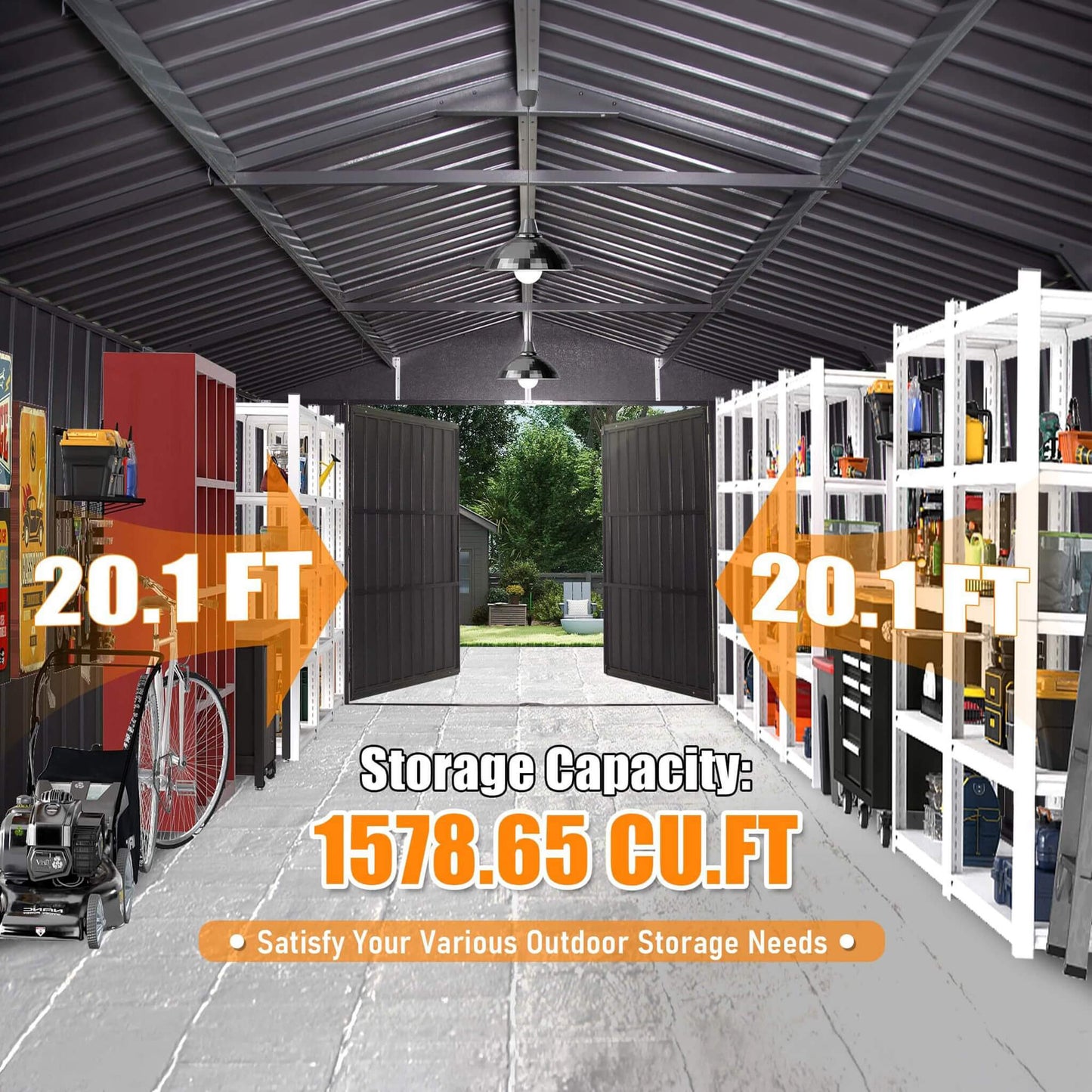 Extra-Large Outdoor Heavy-Duty Metal Garage Shed With Lockable Doors [No Floor] (SAK14093)