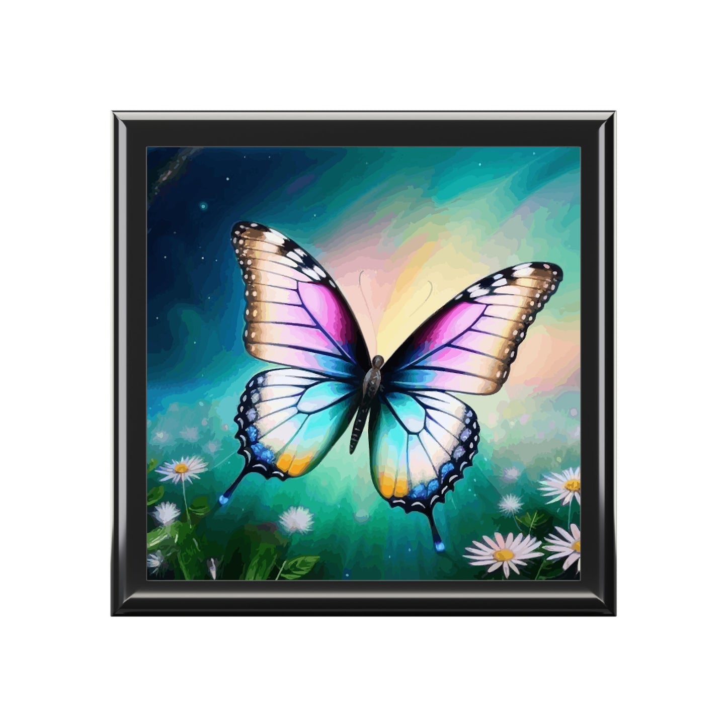 Beautiful Butterfly and Daisies Jewelry Box