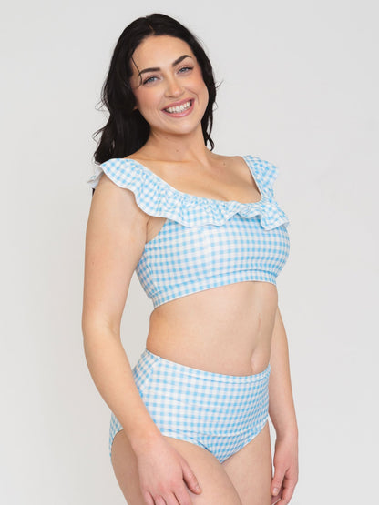 Sky Gingham Ruffle Scoop Bralette