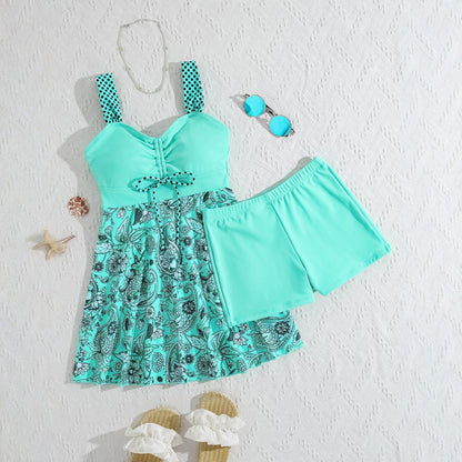Women's Printed Dress-Style Swimsuit – Sleeveless One-Piece
