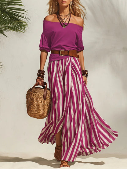 Women's Off-Shoulder Top & Slit Maxi Skirt Set