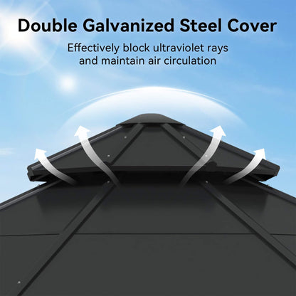 [13X13FT] Alora Cedar Wood Galvanized Steel Octagonal Hardtop Double Roof Gazebo (SAK17468)