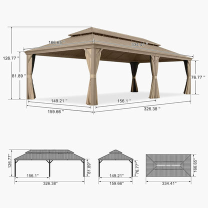 [14X28FT] Alora Extra-Large Hardtop Gazebo With Galvanized Steel Double Roof, Curtains And Netting (SAK85731)