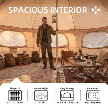 Large 15FT 600D Oxford Bell Tent With Stove Jack For Glamping And Camping (SAK10987)