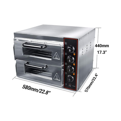 16-Inch Commercial Stainless Steel Double Deck 3000W 110V Electric Pizza Oven (SAK85429)