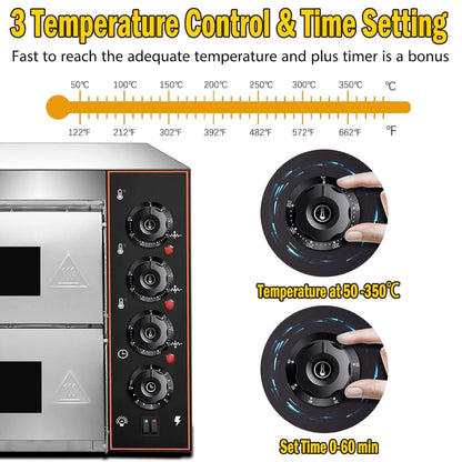 16-Inch Commercial Stainless Steel Double Deck 3000W 110V Electric Pizza Oven (SAK85429)