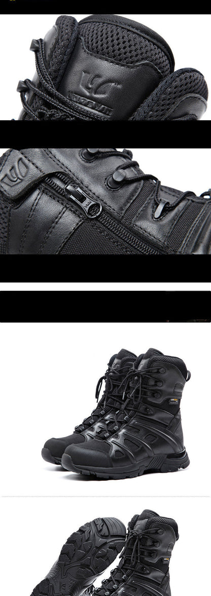Non-Slip Black Leather Combat Boots for Maximum Comfort and Stability
