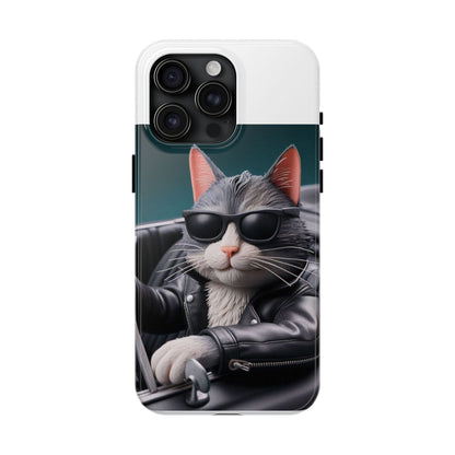 Cool Cat in Leather Jacket Driving Car Mobile Phone Case