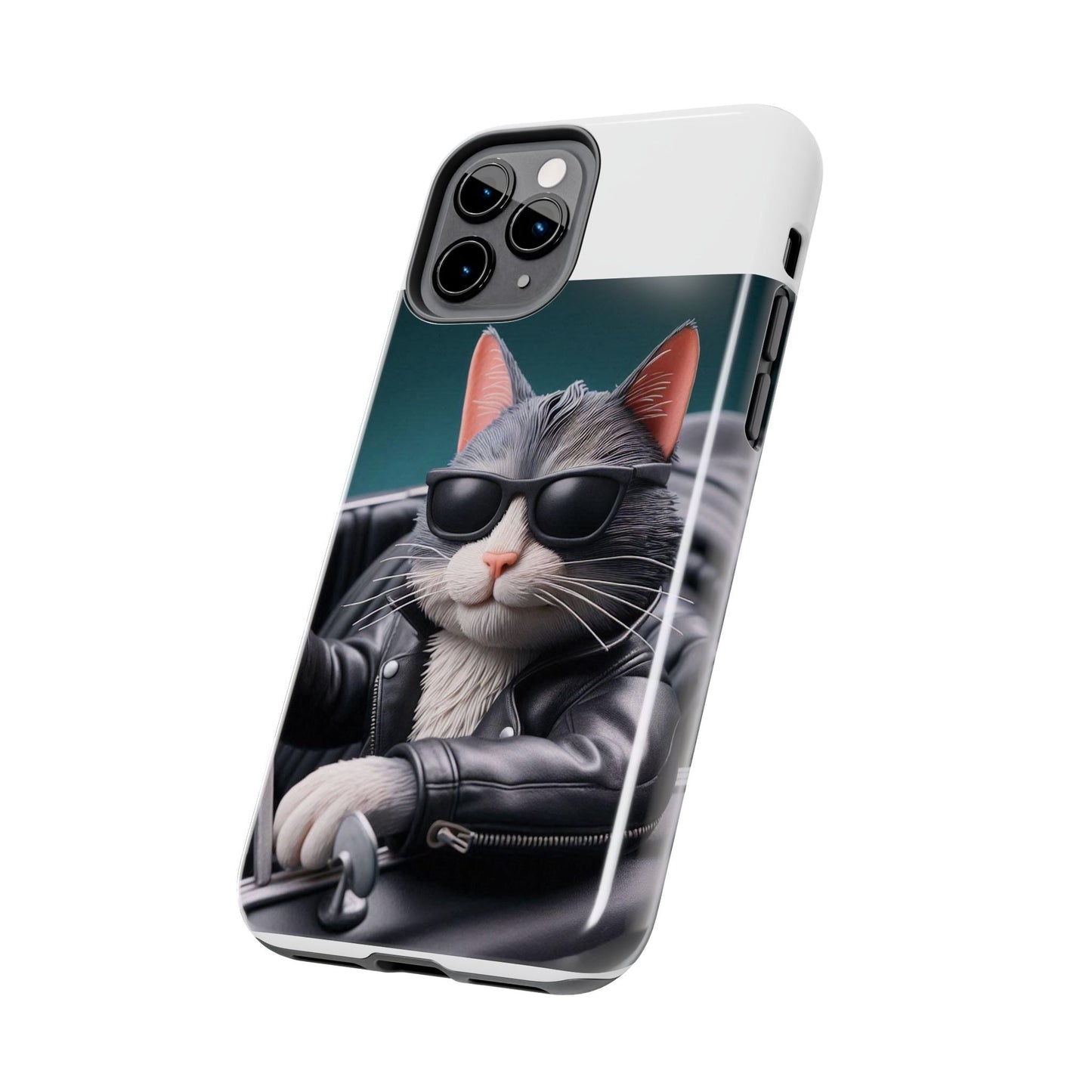 Cool Cat in Leather Jacket Driving Car Mobile Phone Case