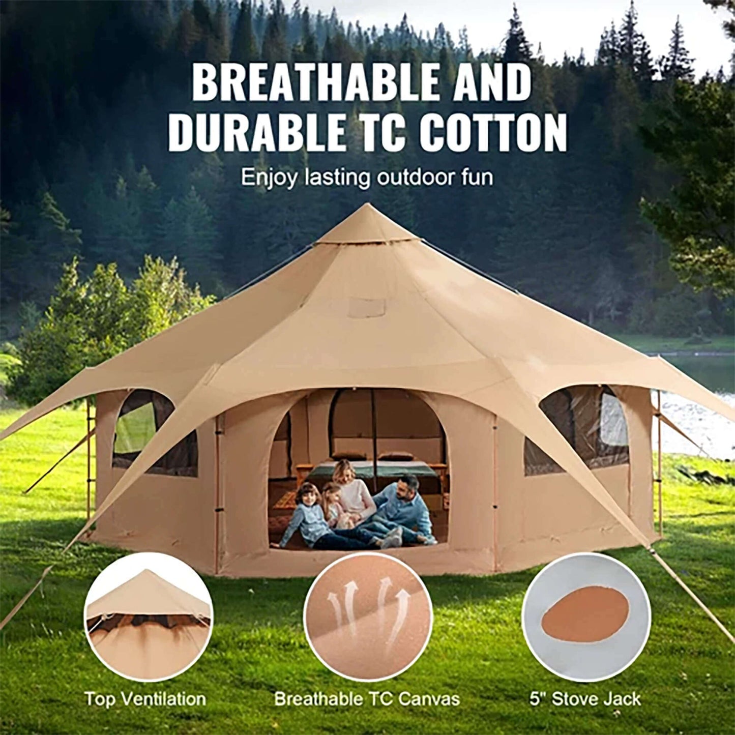 16FT Large Premium 4-Season 8-Person Bell Yurt Tent With Stove Jack (SAK75947)