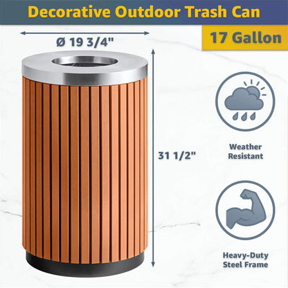 17-Gallon Commercial Round Outdoor Trash Can With Open Lid (SAK18520)