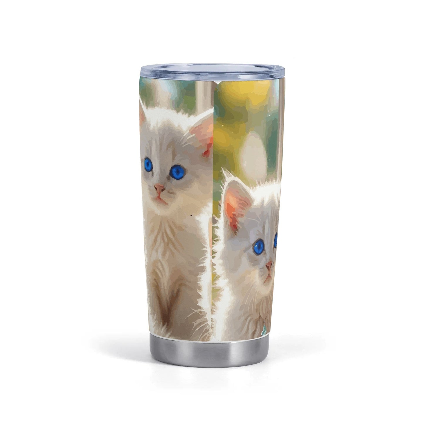 Cute White Kittens with Blue Eyes Stainless Steel 20oz Car Tumbler (Made in USA )