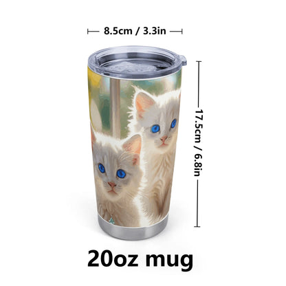 Cute White Kittens with Blue Eyes Stainless Steel 20oz Car Tumbler (Made in USA )