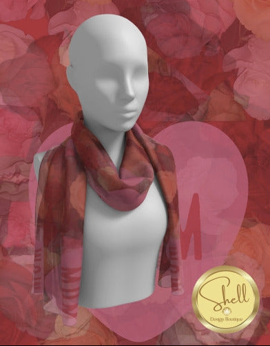 Red Roses Pink Heart Mom Long Scarf