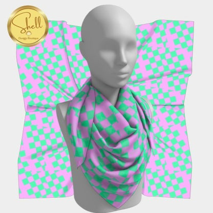 Purple and Pastel Green Checkered Square Scarf