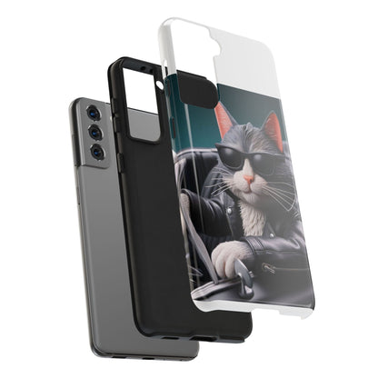 Cool Cat in Leather Jacket Driving Car Mobile Phone Case