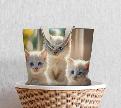 Blue Eyed White Kittens Oversized Canvas Tote Bag