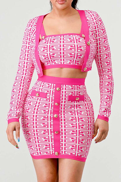 ATHINA PRINTED BARBIE PINK THREE PIECE