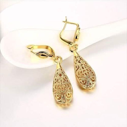 18K Gold Laser Cut Filigree Drop Earrings - Assorted Colors