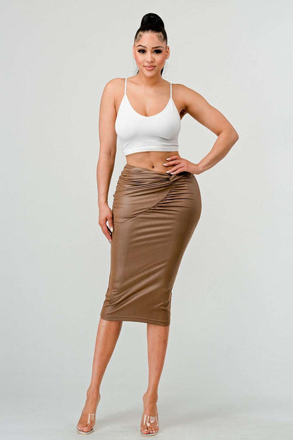 Athina High-Quality Fabric Soft PU Midi Skirt