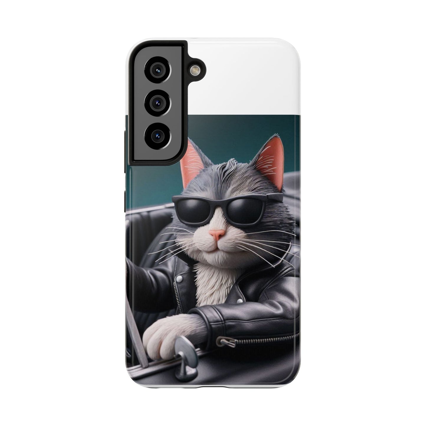 Cool Cat in Leather Jacket Driving Car Mobile Phone Case