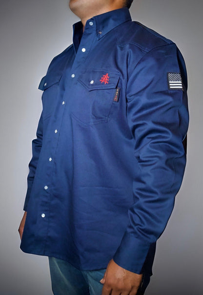 FR Western Style Pearl snap - Navy - With U.S Flag
