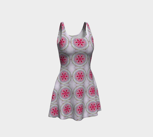Silver and Pink Star Pattern Short Flared Dress