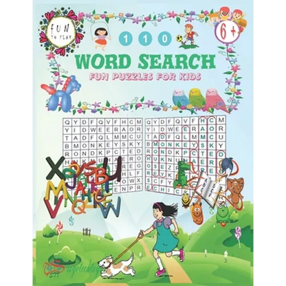 110 Word Search Fun Puzzles for Kids: Fun puzzles for kids age 6+. Animals names word search consisting of letters arranged in a grid and the objectiv - Paperback