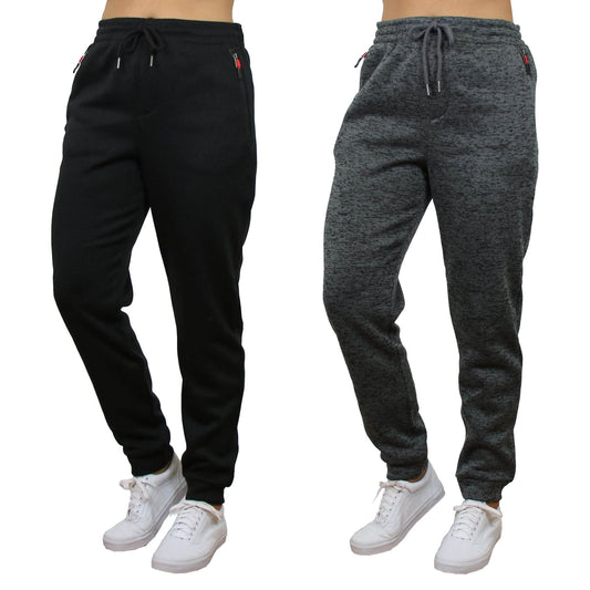 2-Pack Women's Loose-Fit Marled Fleece Jogger Sweatpants With Zipper Pockets
