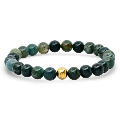 2-Piece: Green Agate Beaded and 18k Gold Plated Box Link Bracelet Set