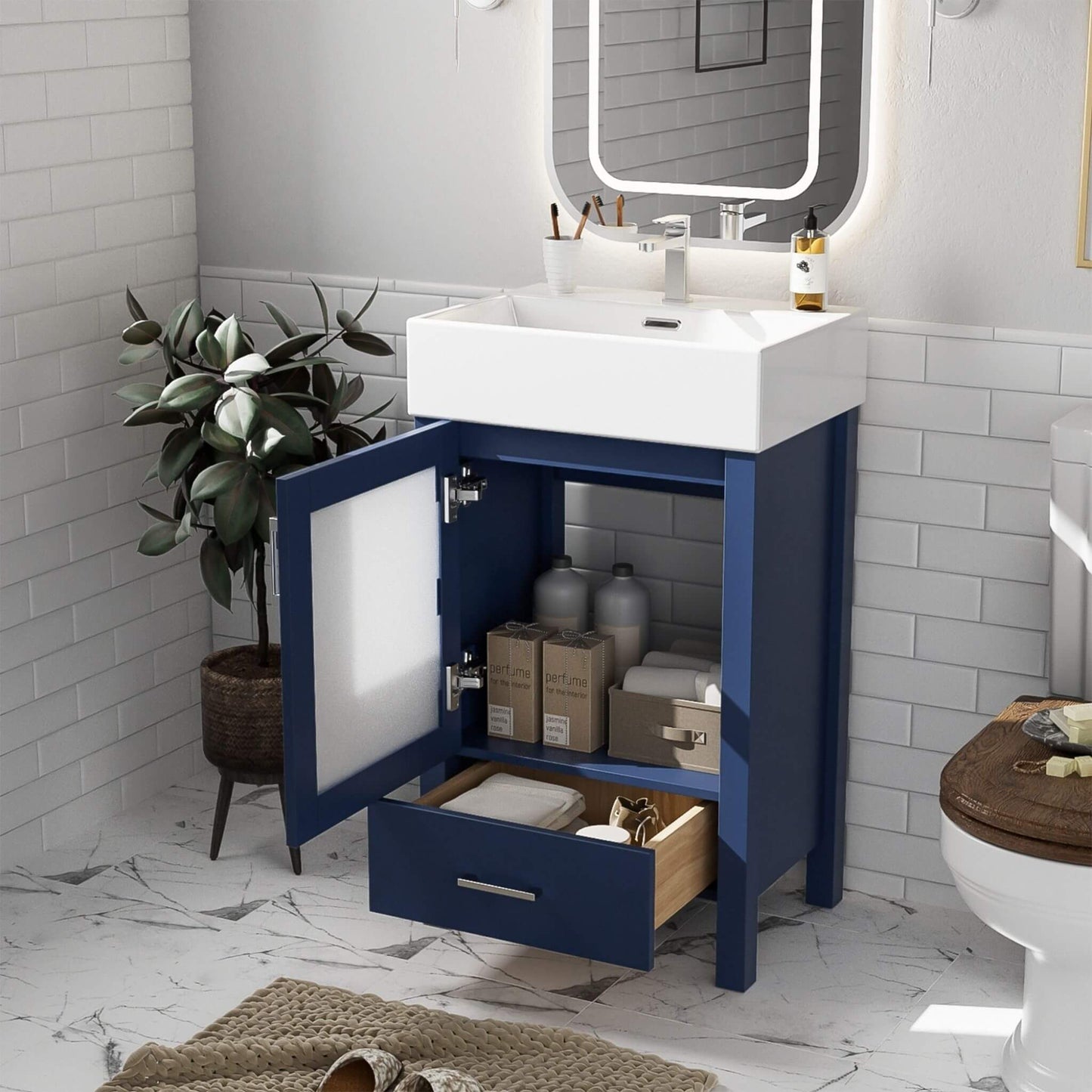 Nuvia 20-Inch Modern Bathroom Vanity With Ceramic Sink And Storage Cabinet (SAK83047)