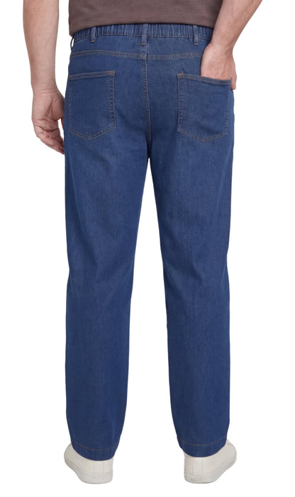 Men's Lightweight Casual Elastic Waist Pull-On Jeans – Denim & Twill Pants with Easy Fit