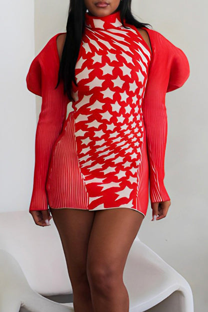 Puff Shoulder Polka Dot Cardigan and Dress Set