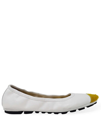White and Yellow Calf Hair Tip Ballet Flat