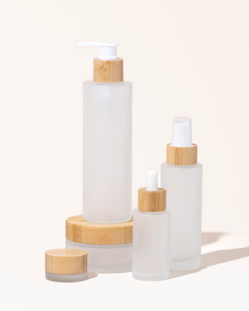 6.7oz / 200ml frosted glass & bamboo lotion bottle