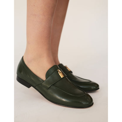 Tan Leather Lock Flat Loafer