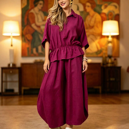 Women's Plus Size Belted Shirt & Wide-Leg Pants Two-Piece Set