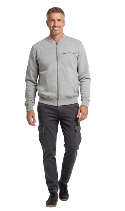 Men's Classic Zip-Up Baseball Fleece Jacket in Lightweight Cotton Blend Fabric with Sporty Edge