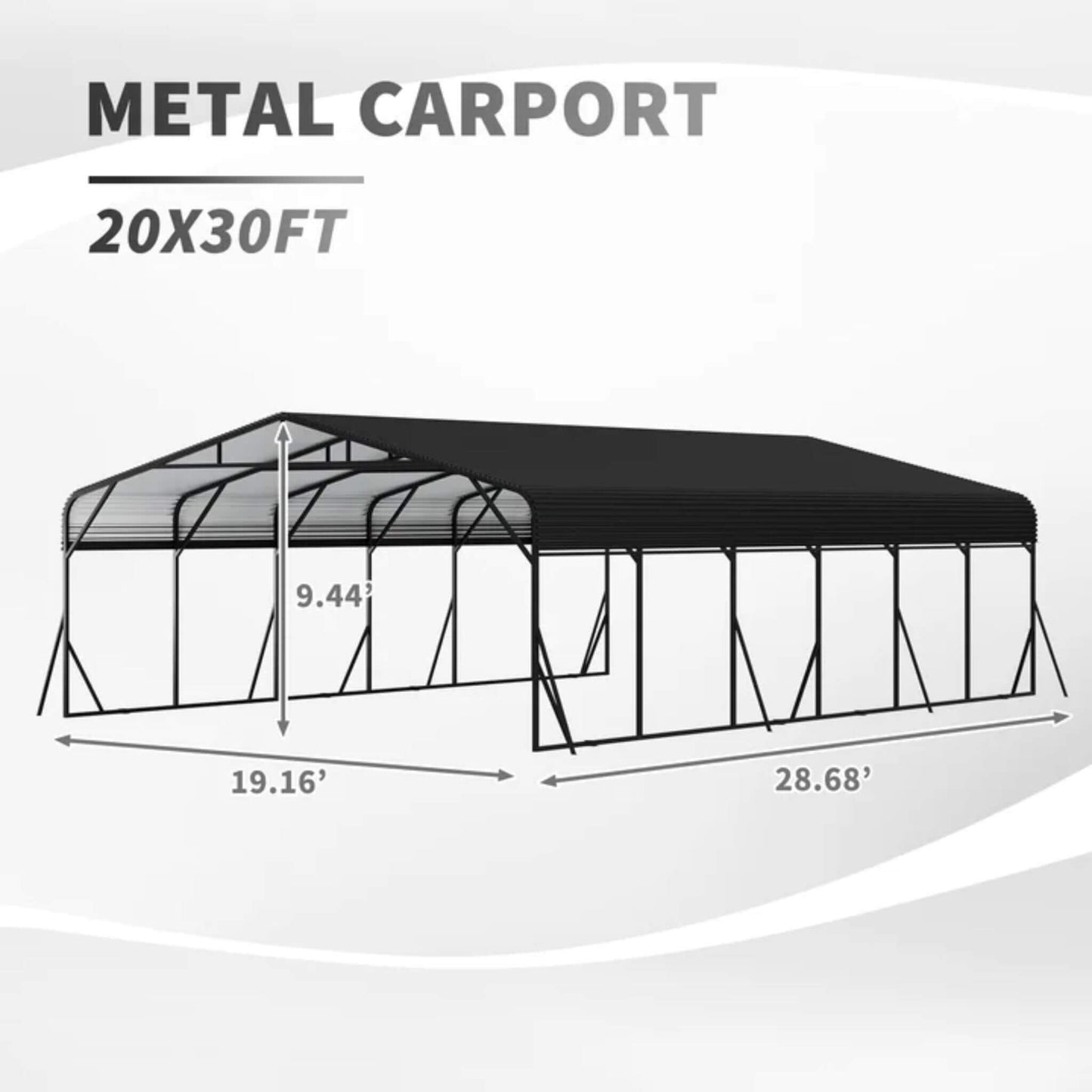 [20X30FT] Alora Heavy-Duty Wind-Resistant Steel Roof Carport With Triangular Frame (SAK94812)