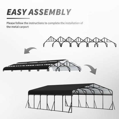 [20X30FT] Alora Heavy-Duty Wind-Resistant Steel Roof Carport With Triangular Frame (SAK94812)