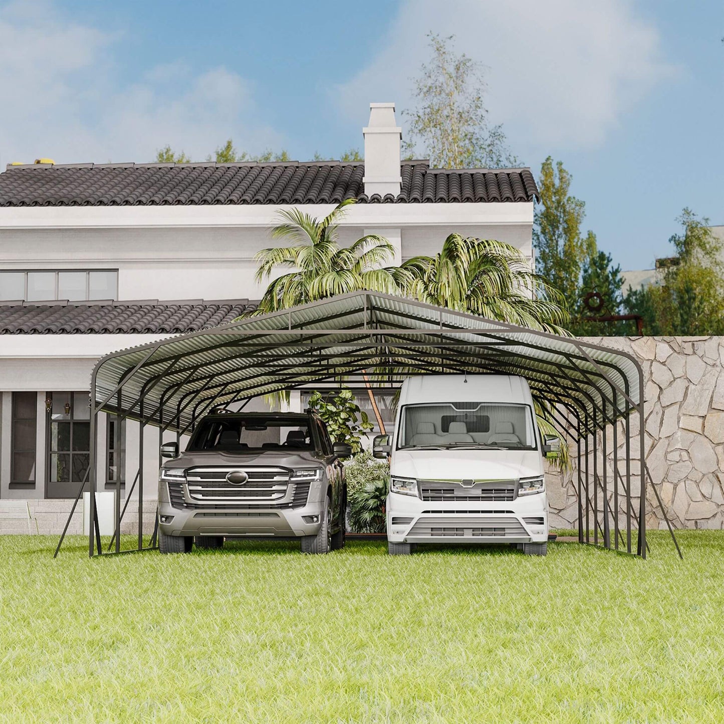 [20X30FT] Alora Heavy-Duty Wind-Resistant Steel Roof Carport With Triangular Frame (SAK94812)