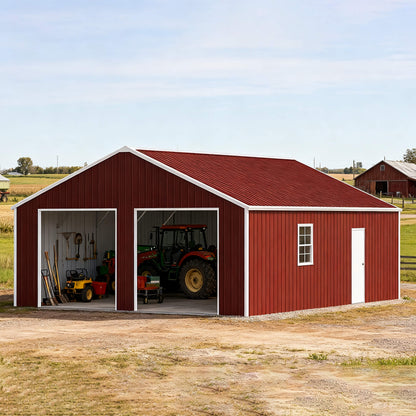 [22X23FT] Alora Heavy-Duty Red-Brown Double Garage Steel Barn Storage Shed (SAK83456)