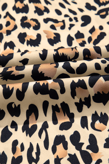 Parchment Leopard Drawstring Elastic Waistband Flowy Wide Leg Pants