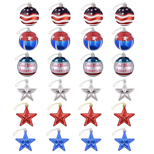 24-Pieces Set: Hanging Ornaments Ball Star Patriotic