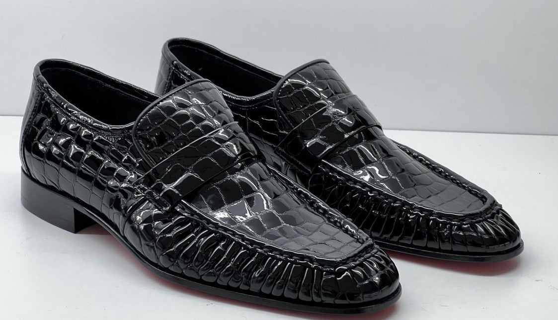 C Collection Crocodile Leather Loafer - Black