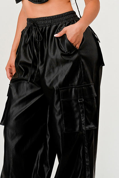 Black Utility Crop Top & Cargo Pant Set
