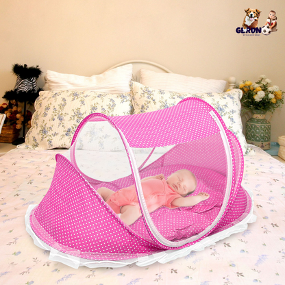 Foldable Baby Travel Bed Portable Infant Mosquito Net Tent Crib Cradle w/ Pillow Mattress Music Box for 0-3 Kids