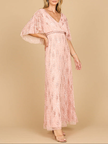 Beaded Gown with Half Cape